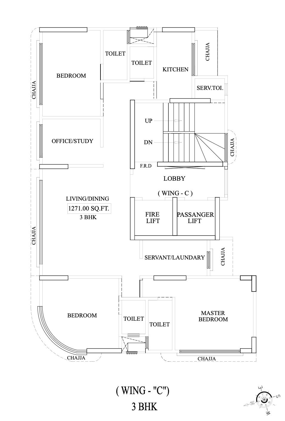 3BHK floor plan