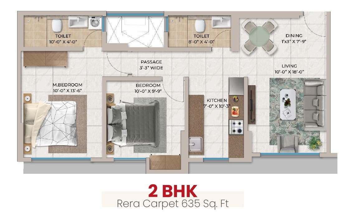 2 BHK Type2 floor plan