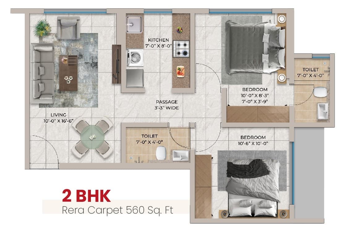 2 BHK Type1 floor plan