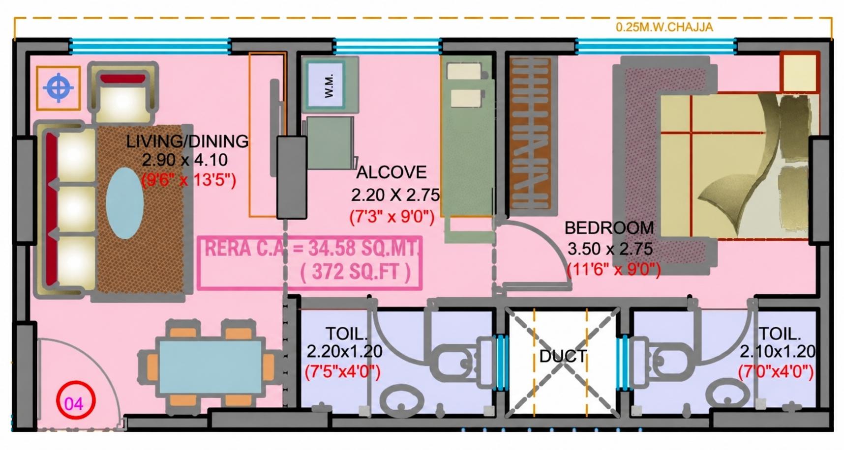 1 BHK T1 floor plan