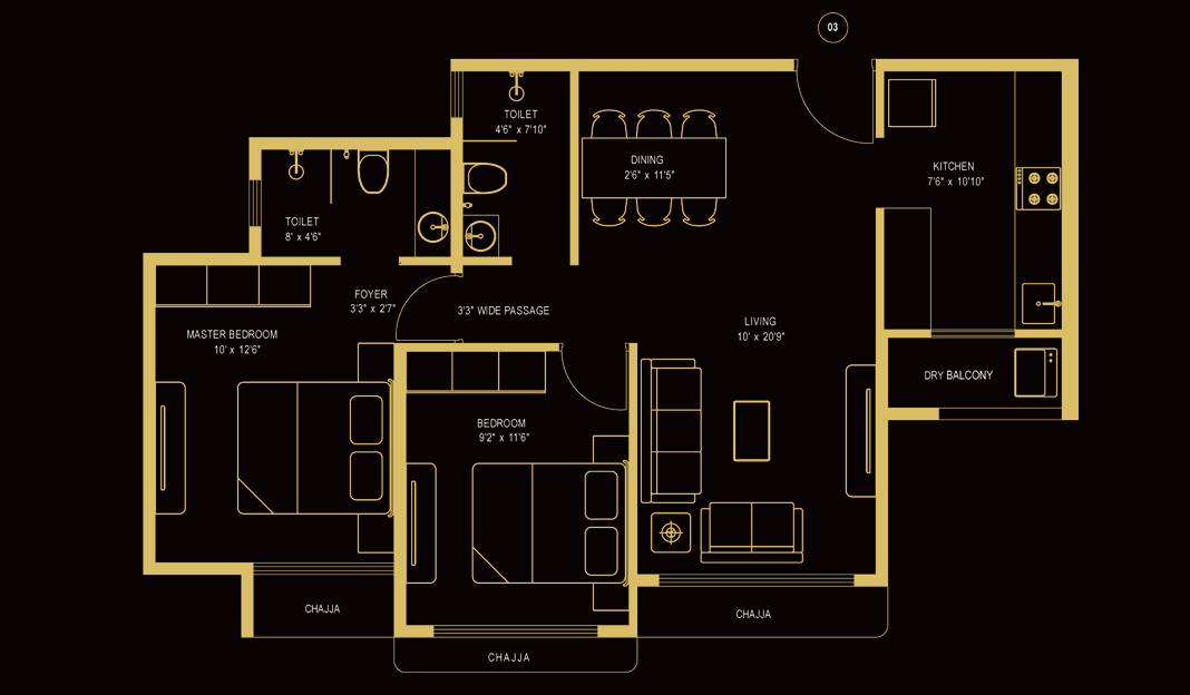 2BHK Luxury floor plan