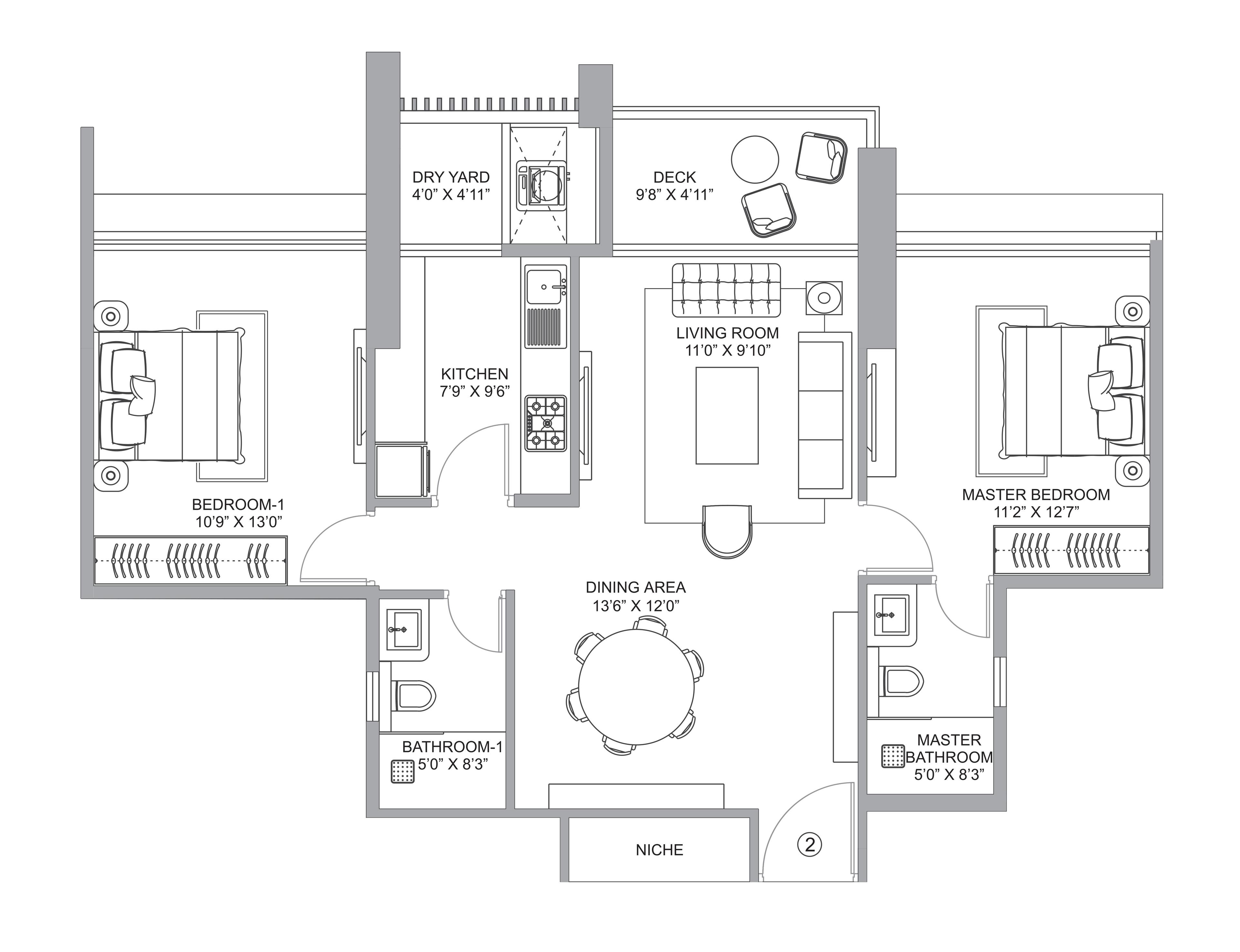 2 BHK floor plan