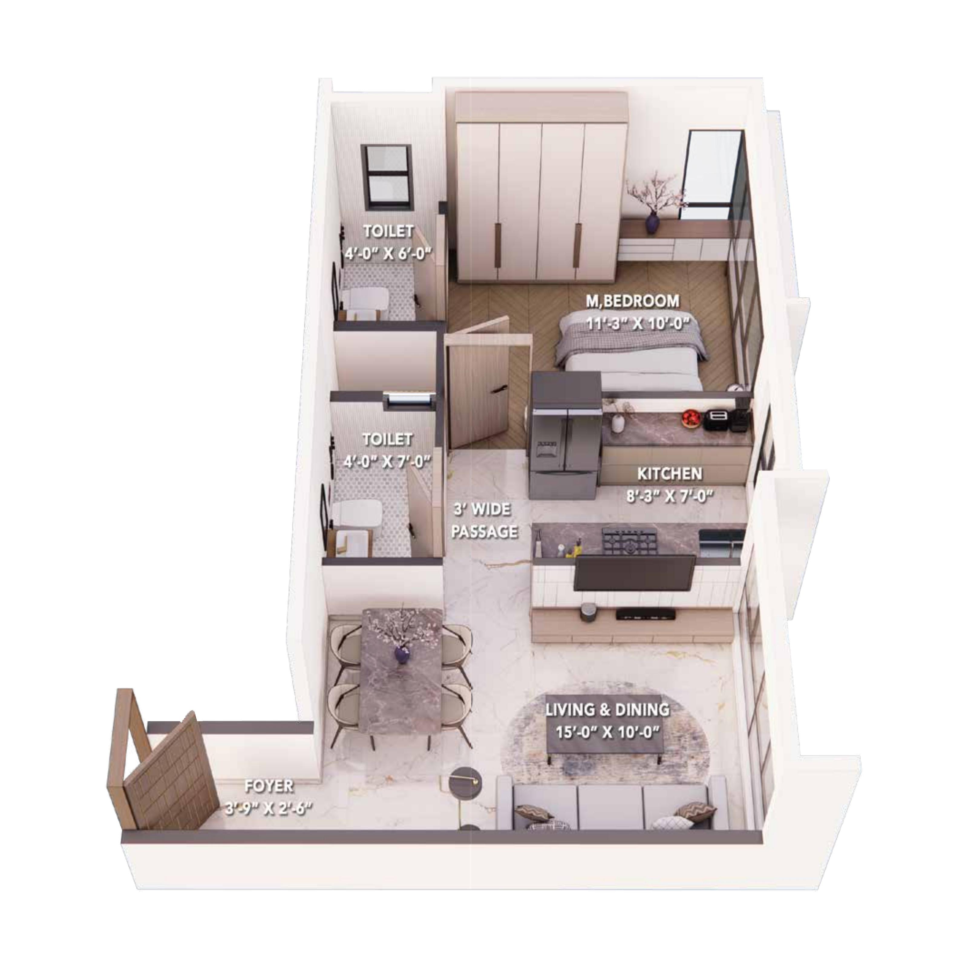 1 BHK Type2 floor plan