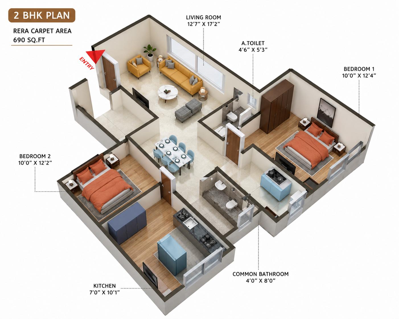 2BHK floor plan