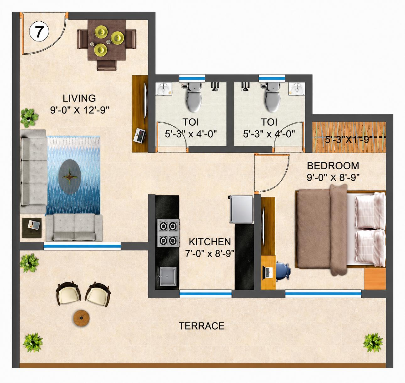 1BHK Premium floor plan