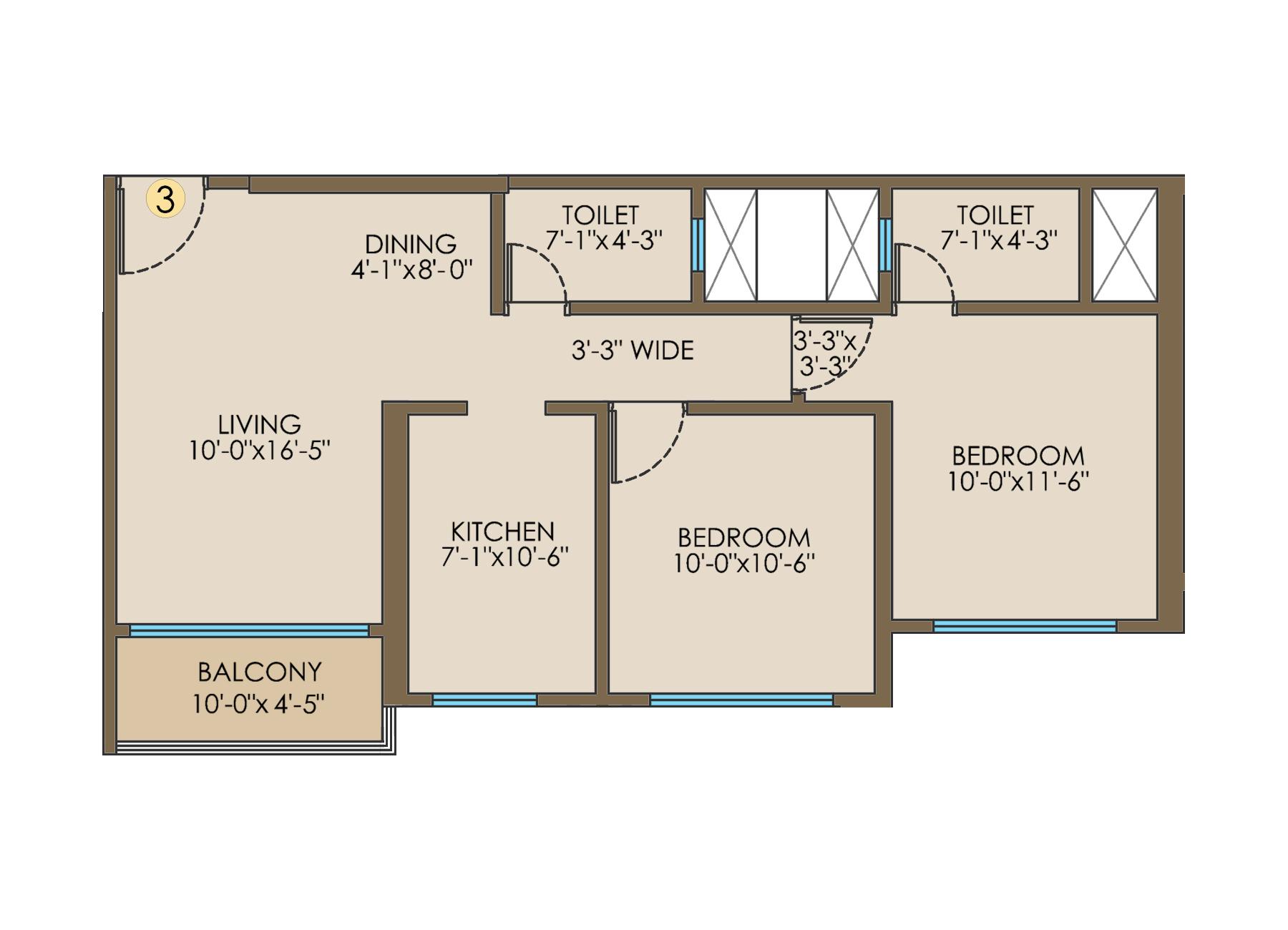 2BHK Type2 floor plan