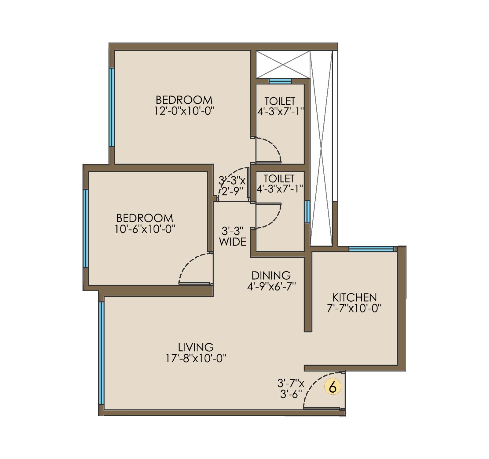 2BHK Type1 floor plan