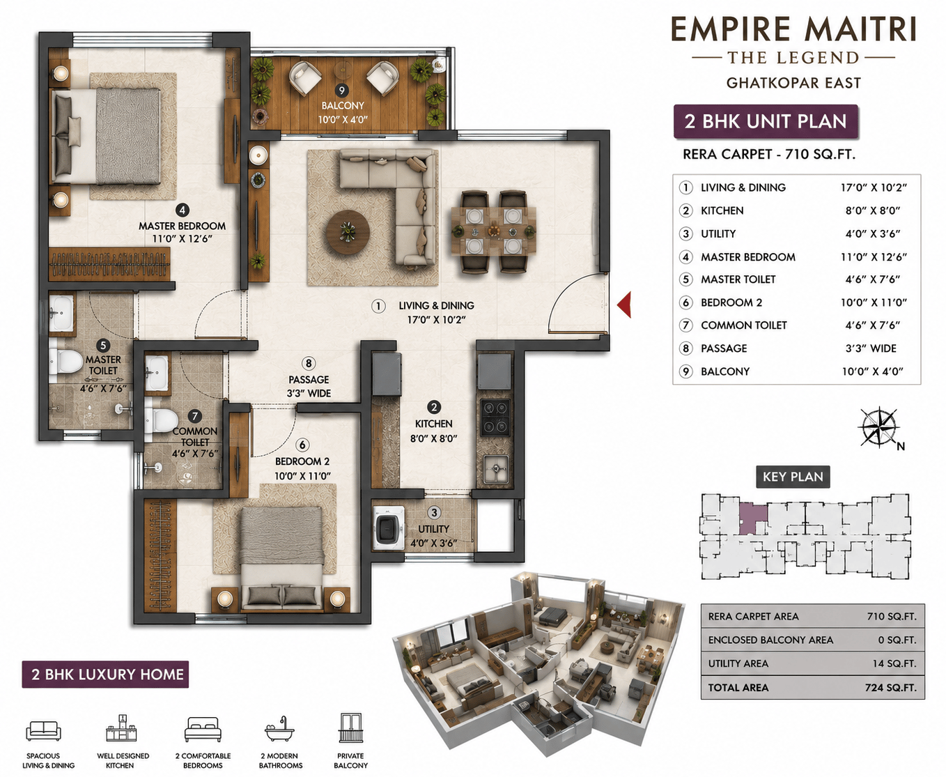 2BHK Large floor plan