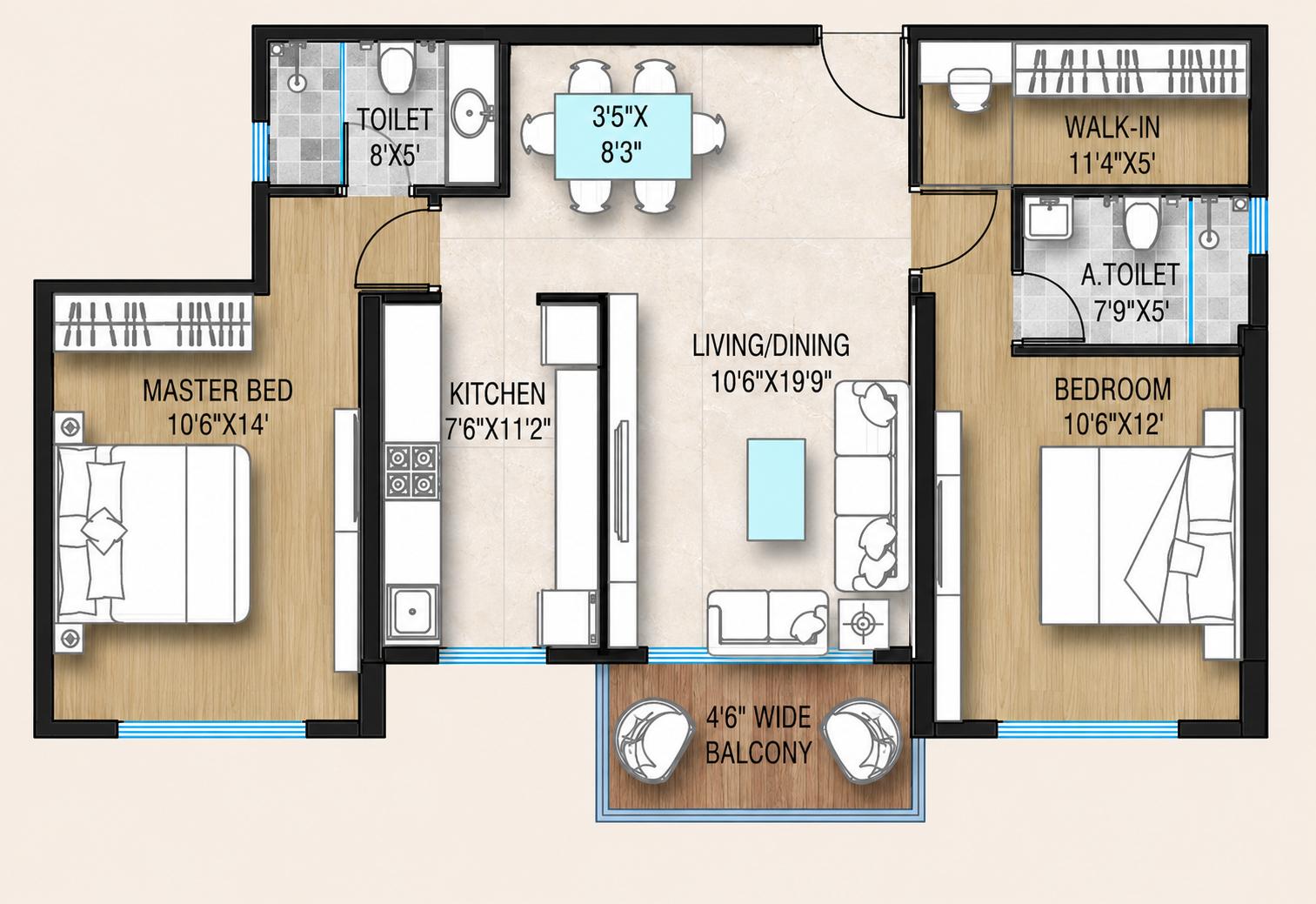 2BHK Type3 floor plan
