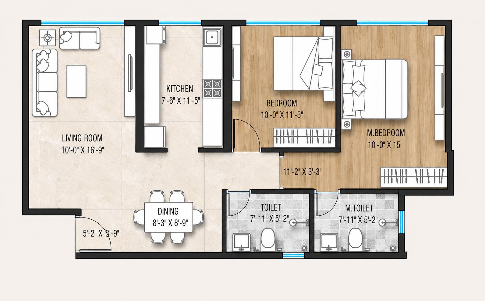 2 BHK Type2 floor plan