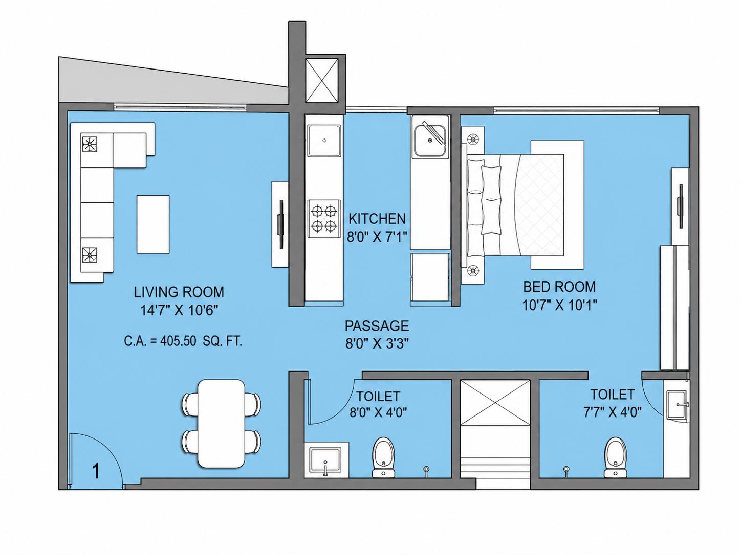 1BHK floor plan