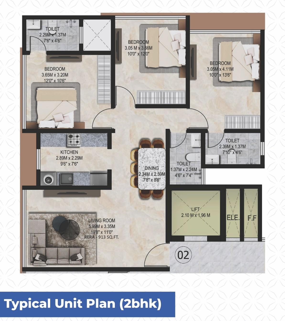 2 BHK floor plan
