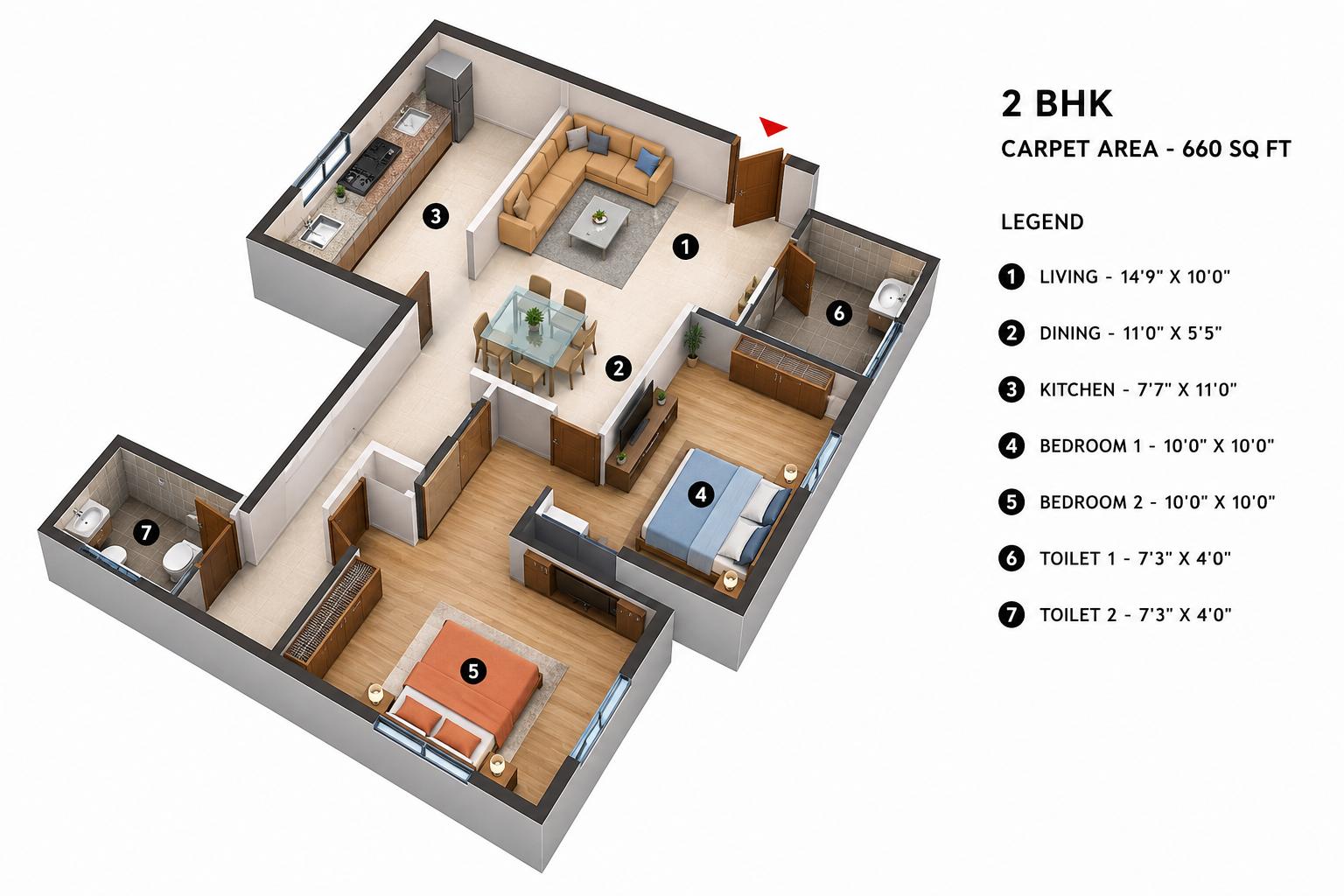 2BHK Elite floor plan