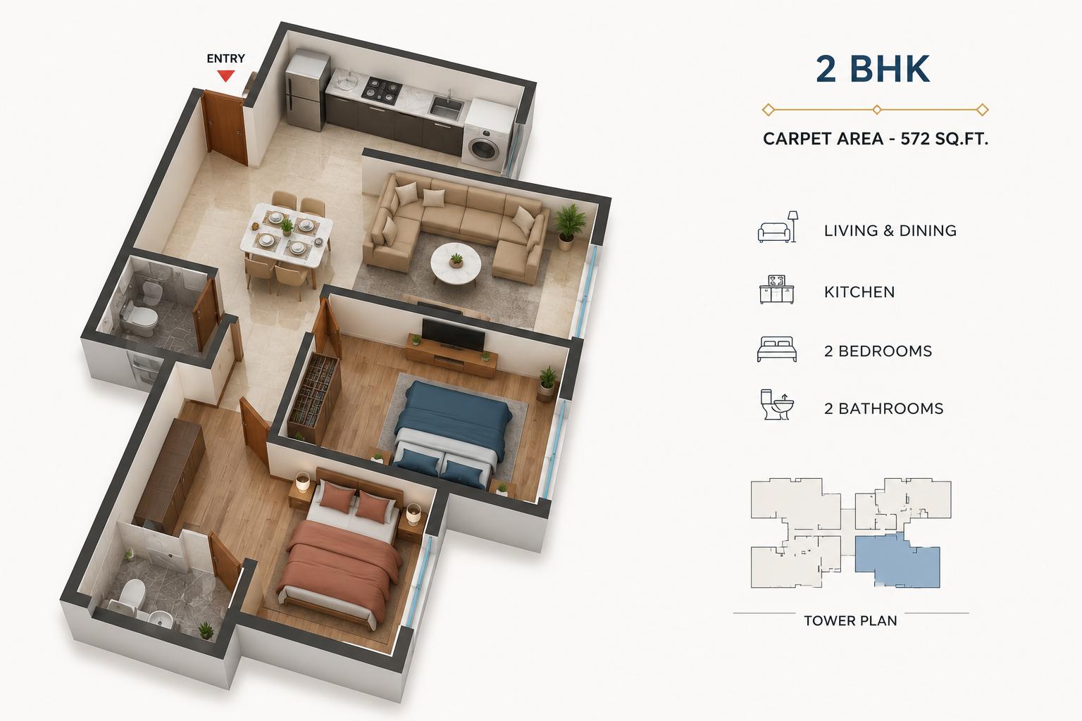 2BHK floor plan