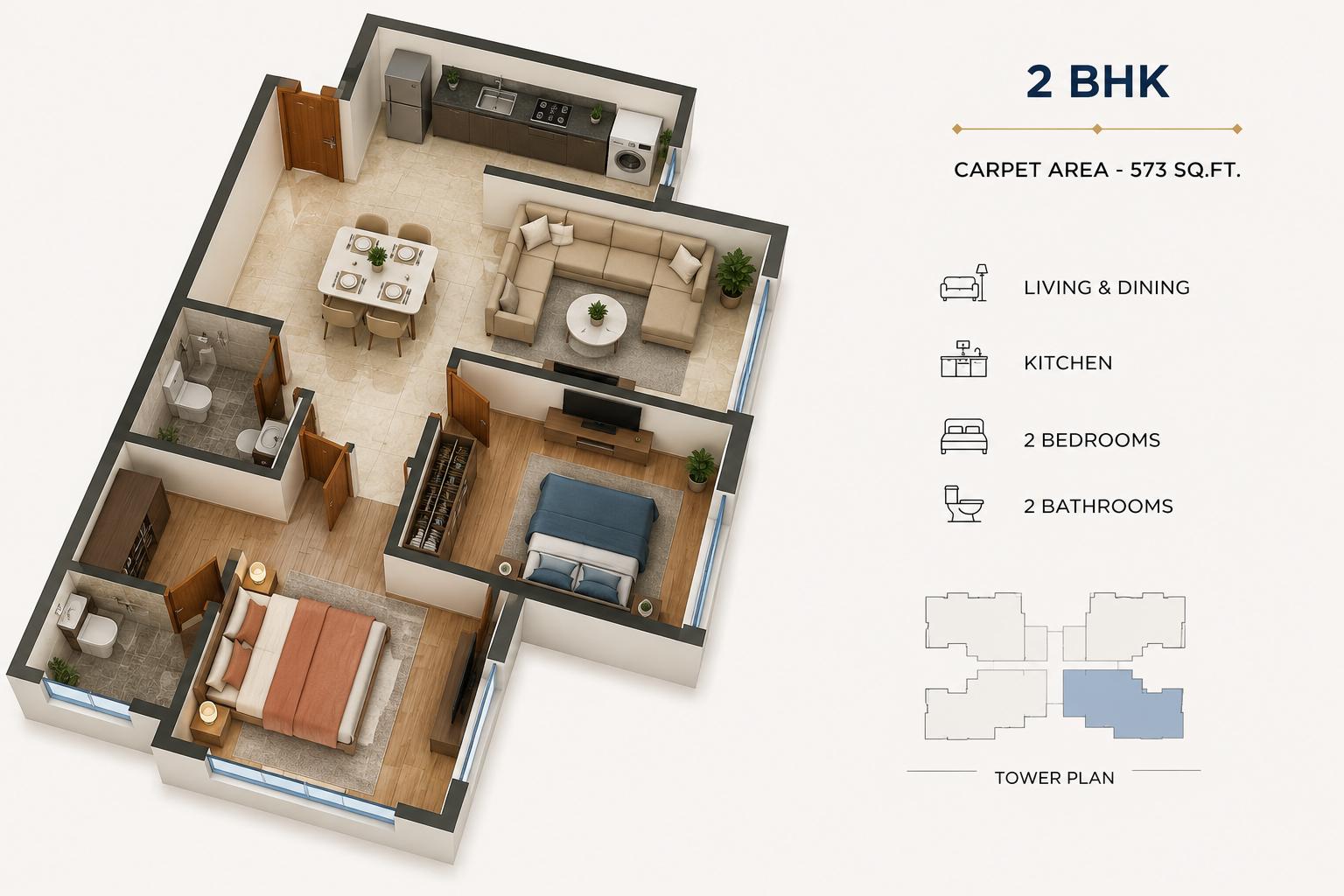 2BHK Deluxe floor plan