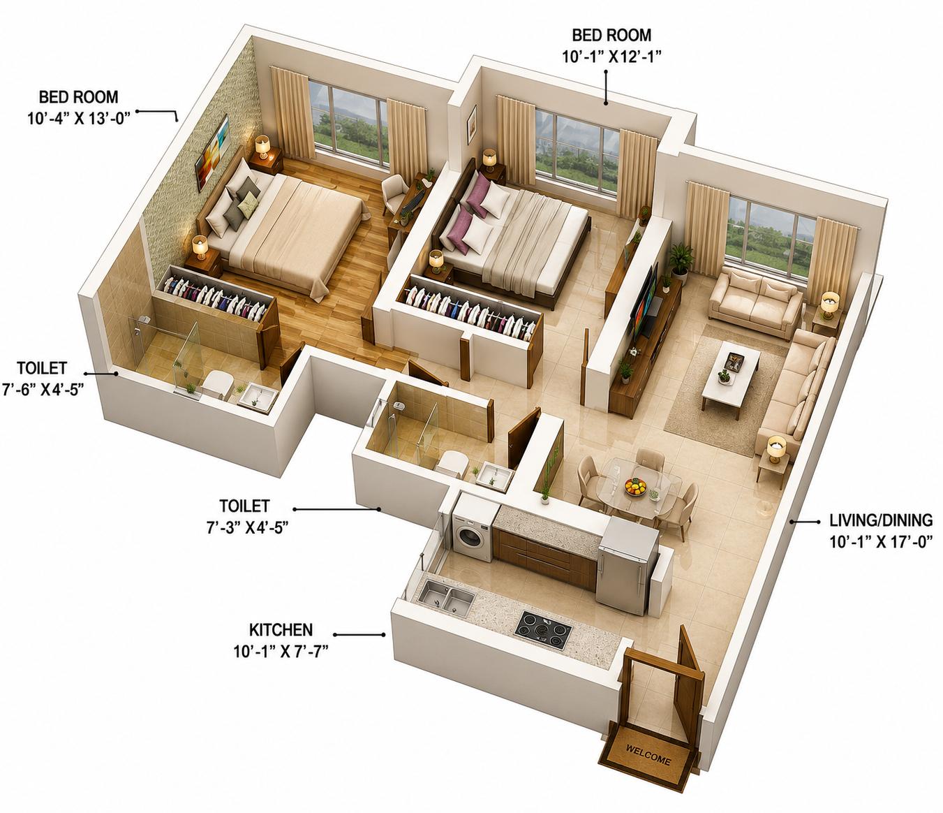 2BHK Type 3 floor plan
