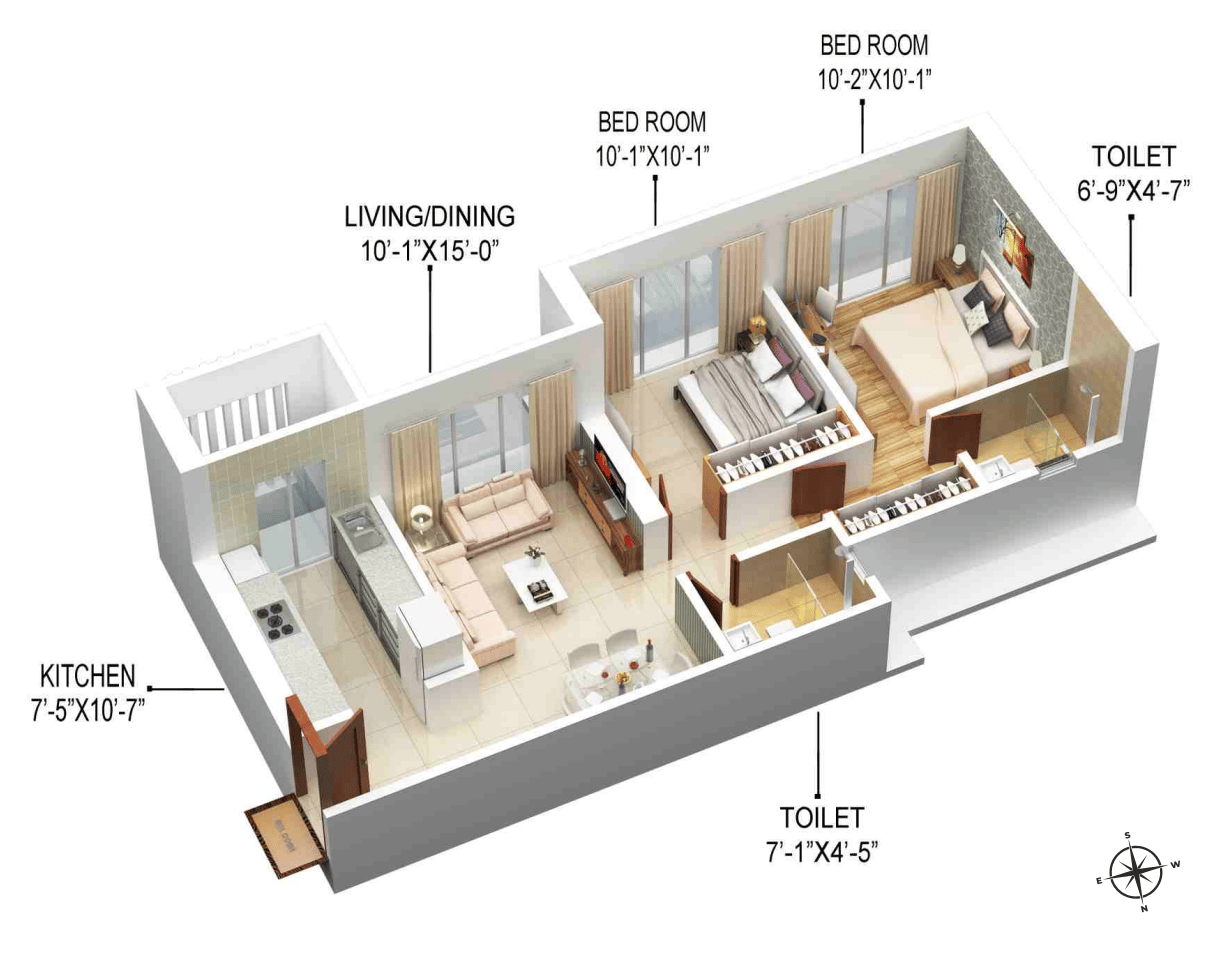 2BHK Type 2 floor plan