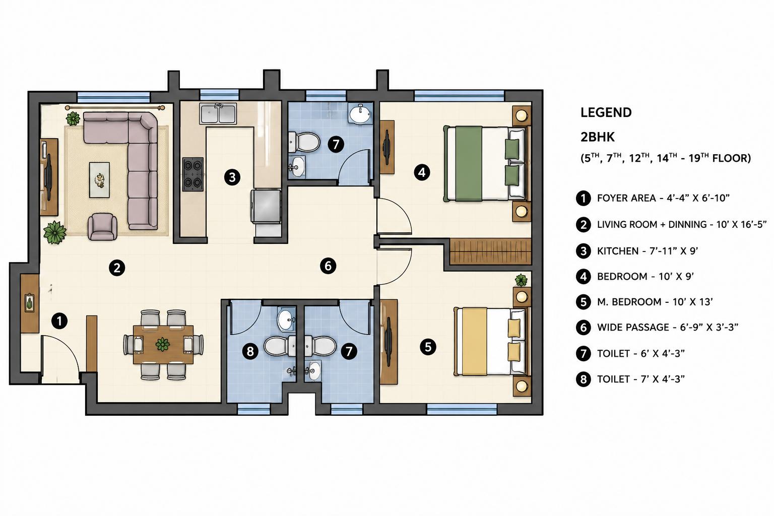 2BHK floor plan