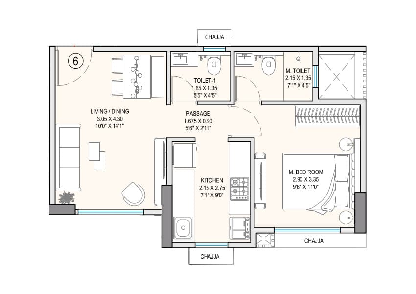 1 BHK floor plan