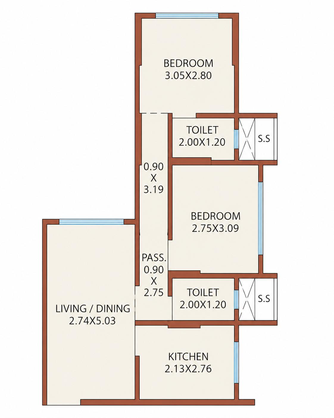 2BHK Type2 floor plan