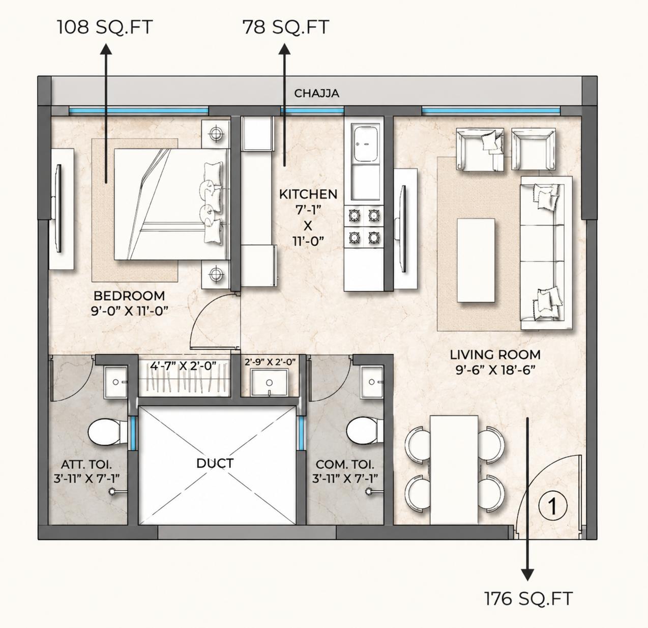 1BHK Luxury floor plan