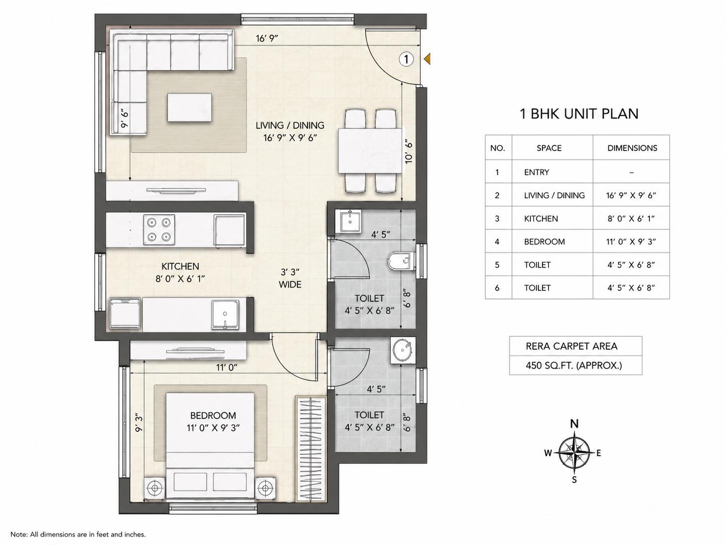 1BHK floor plan