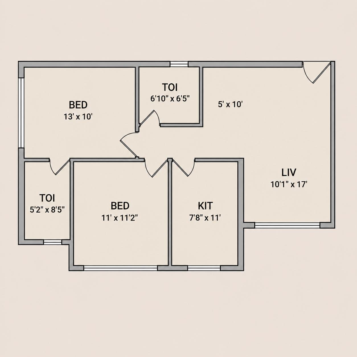 2 BHK Type5 floor plan