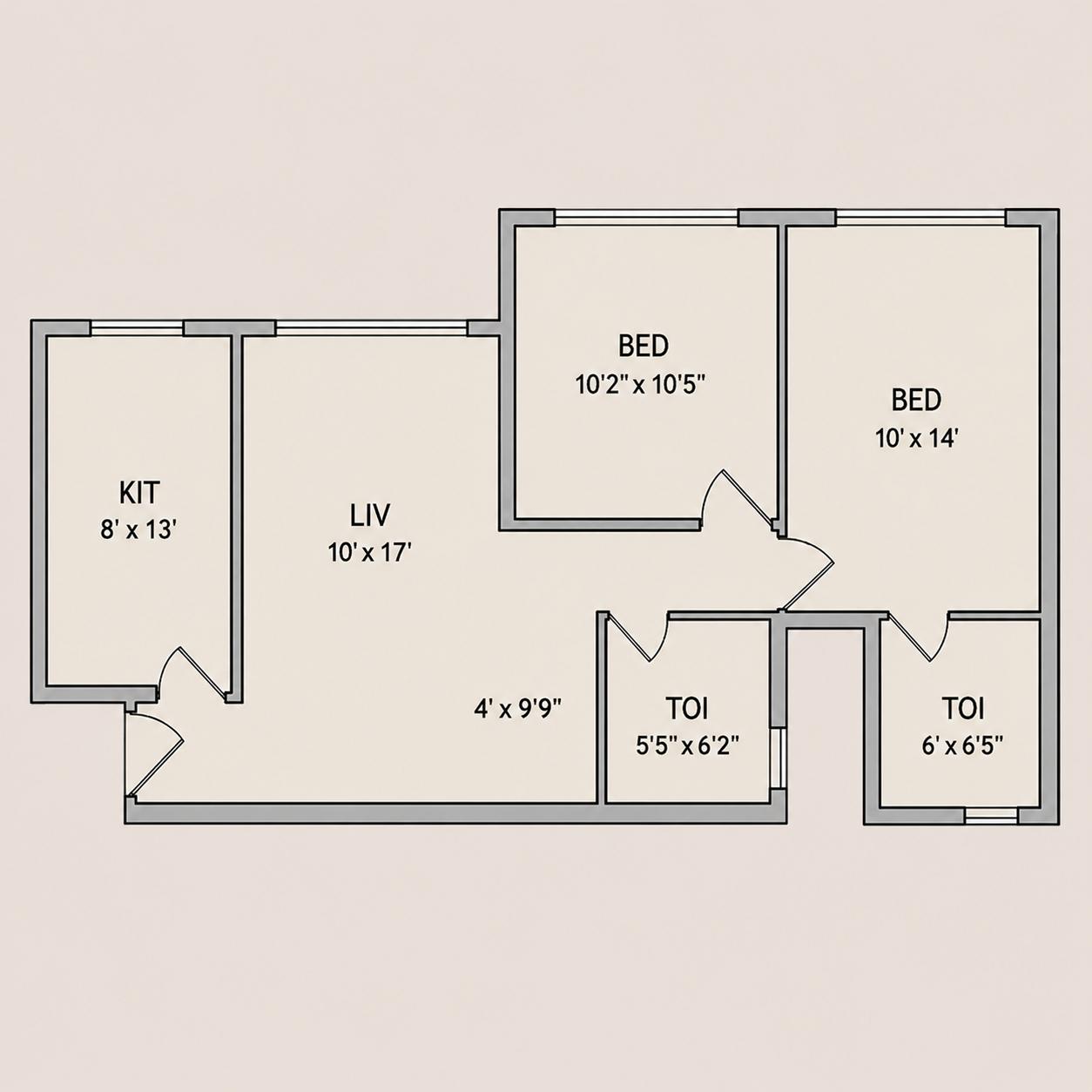 2 BHK Type4 floor plan