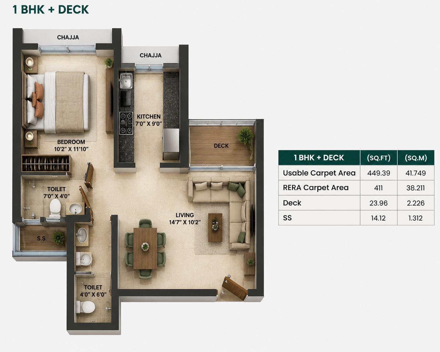 1BHK Luxury floor plan