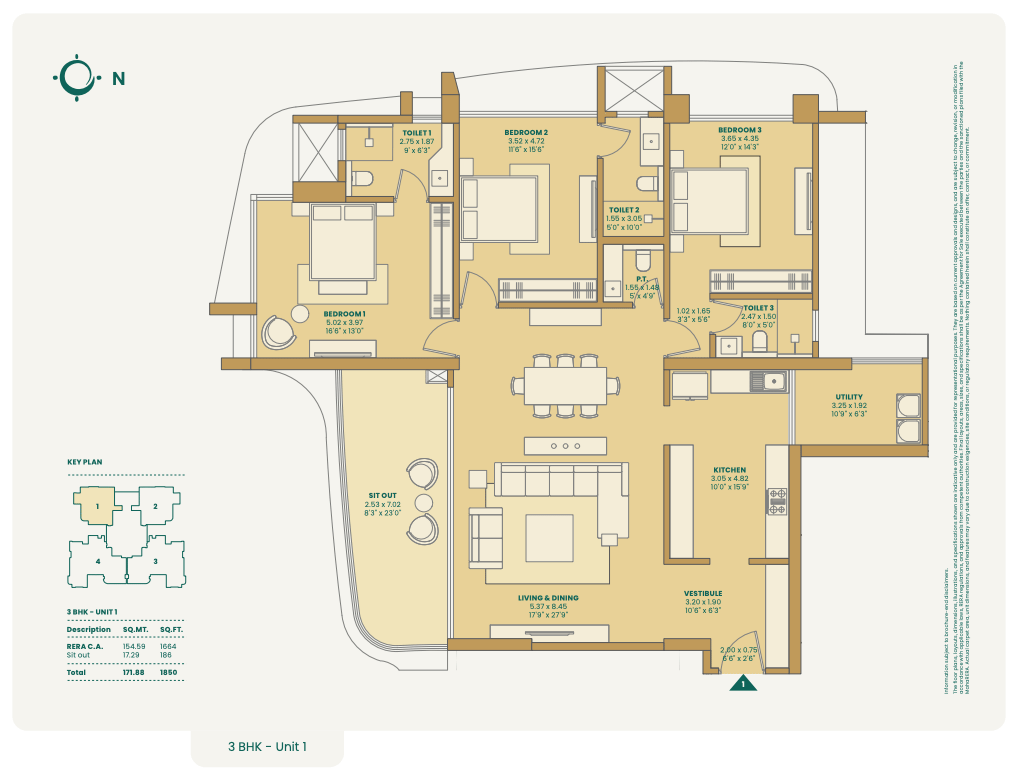 3BHK - Unit 1 floor plan