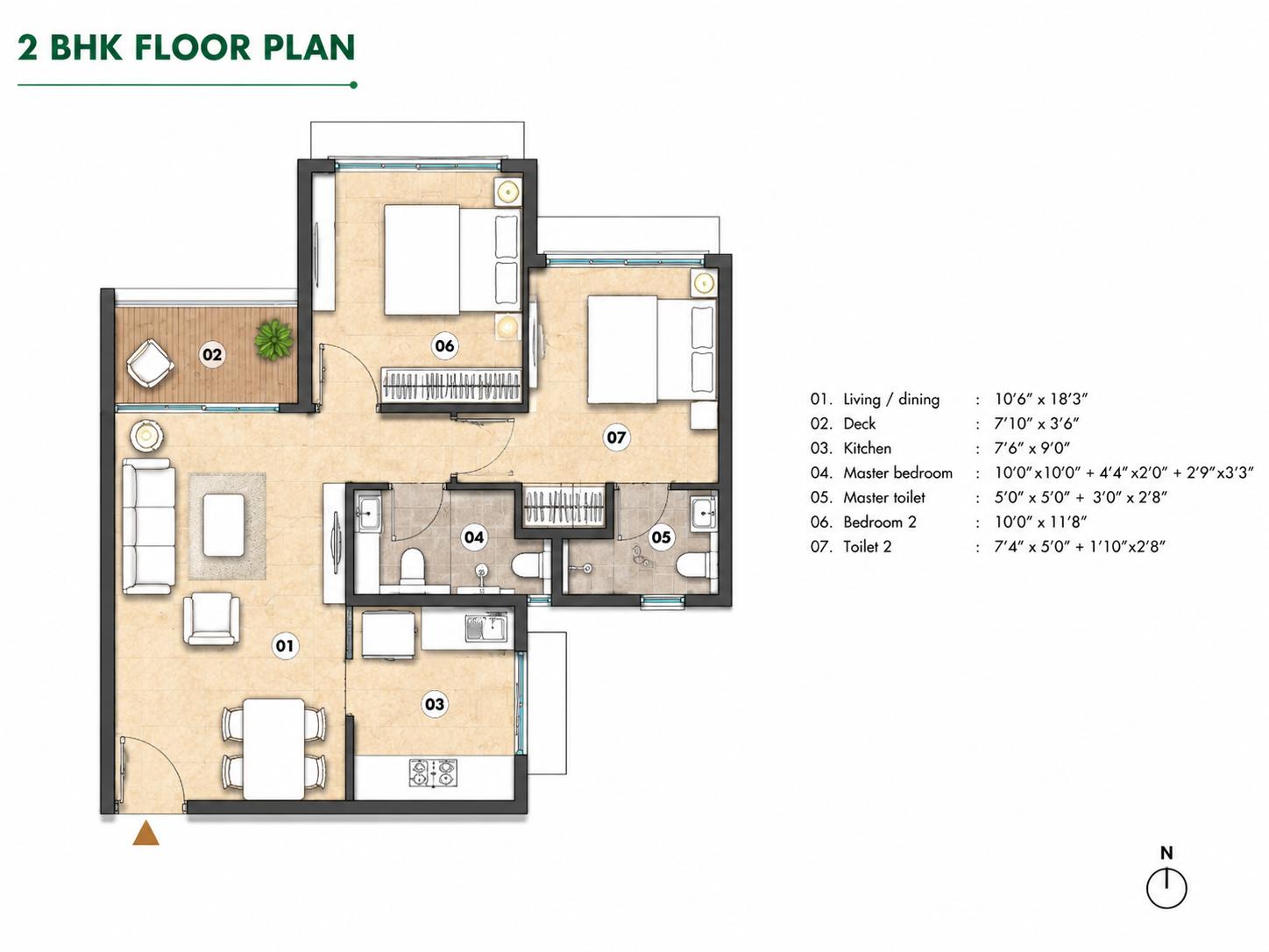 2BHK floor plan