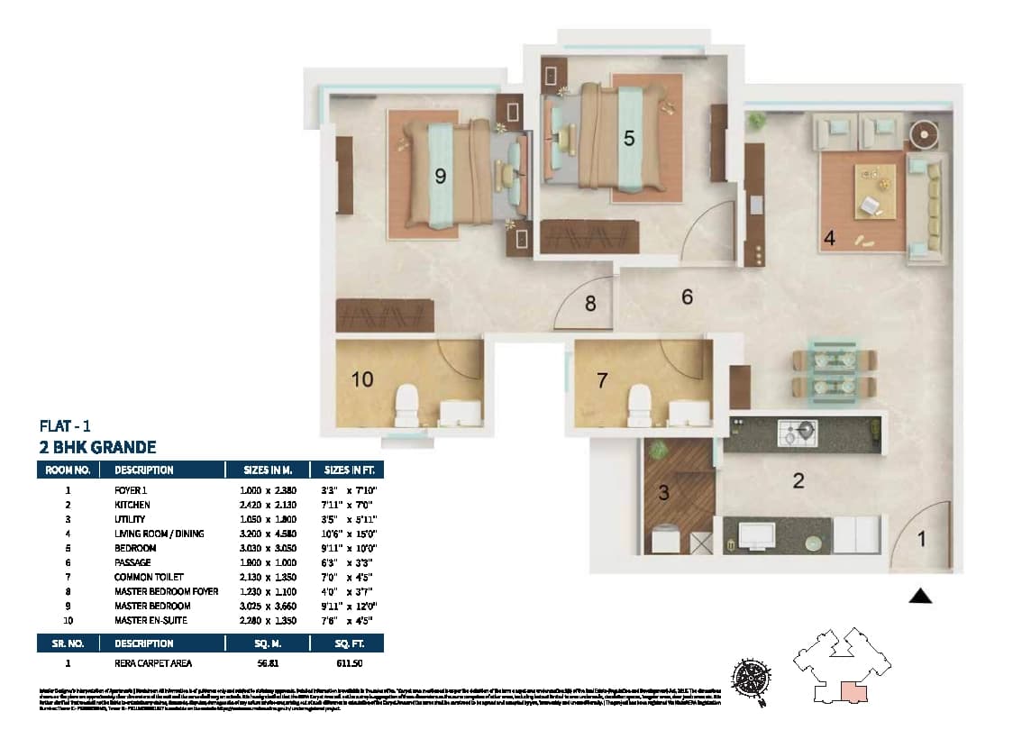 2BHK Grande floor plan