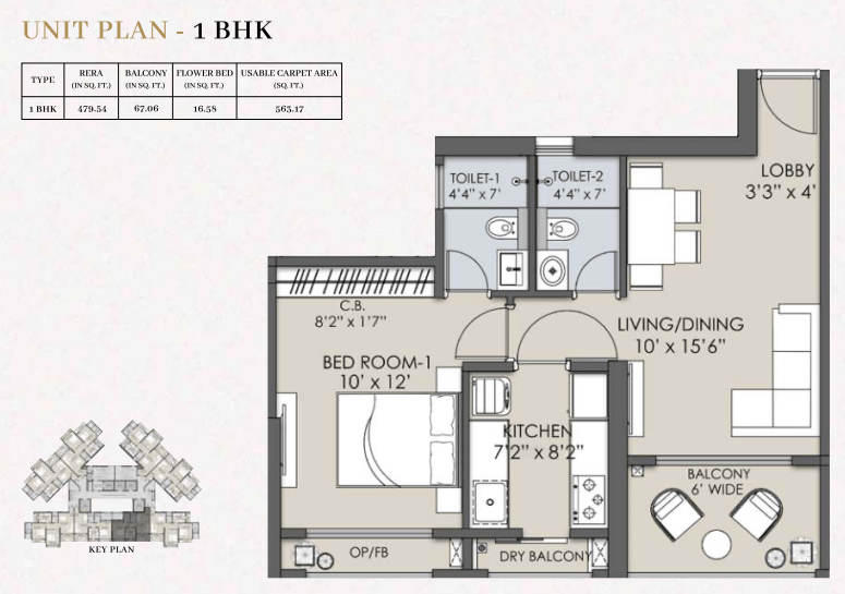 1BHK floor plan