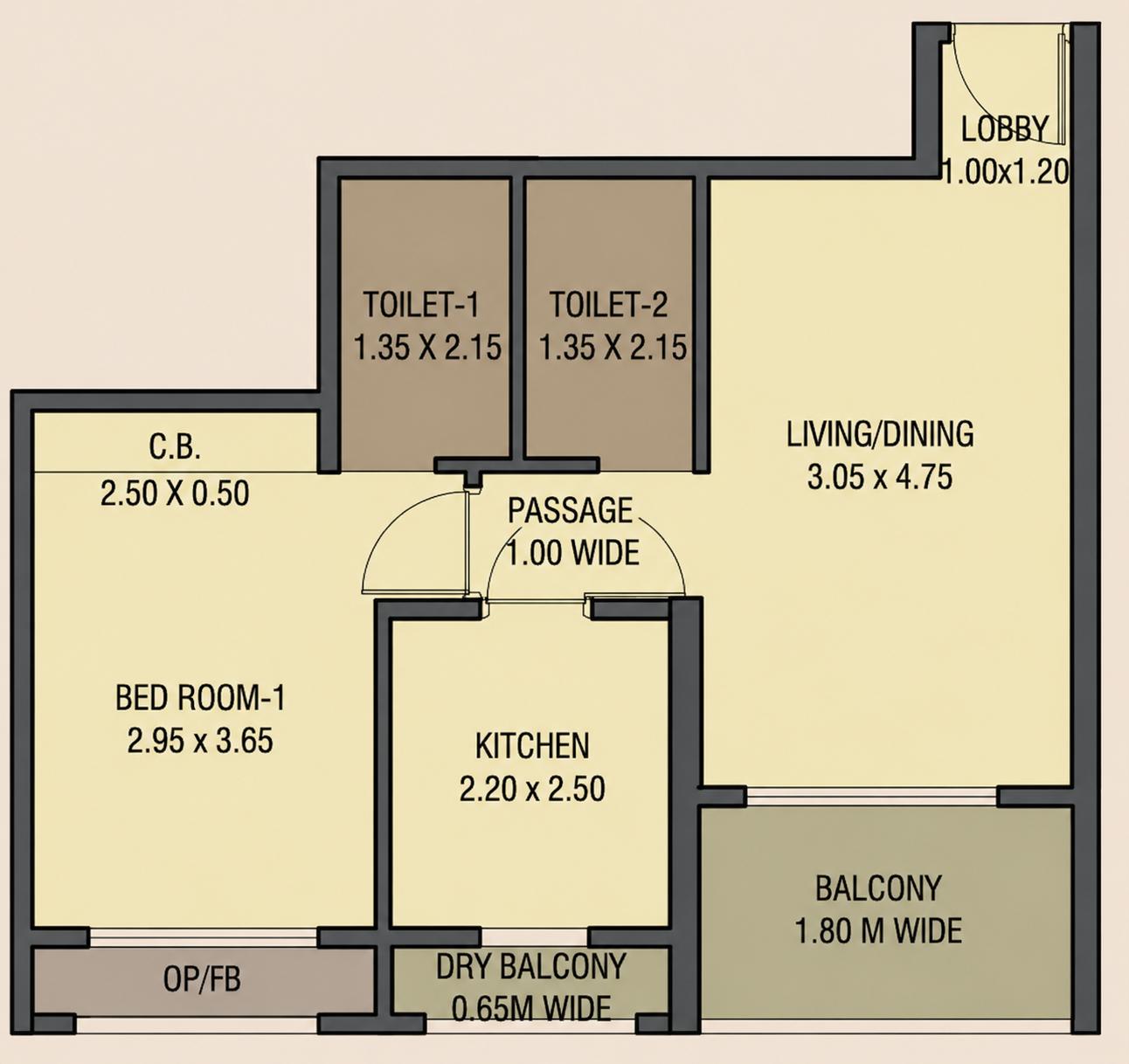 1BHK floor plan