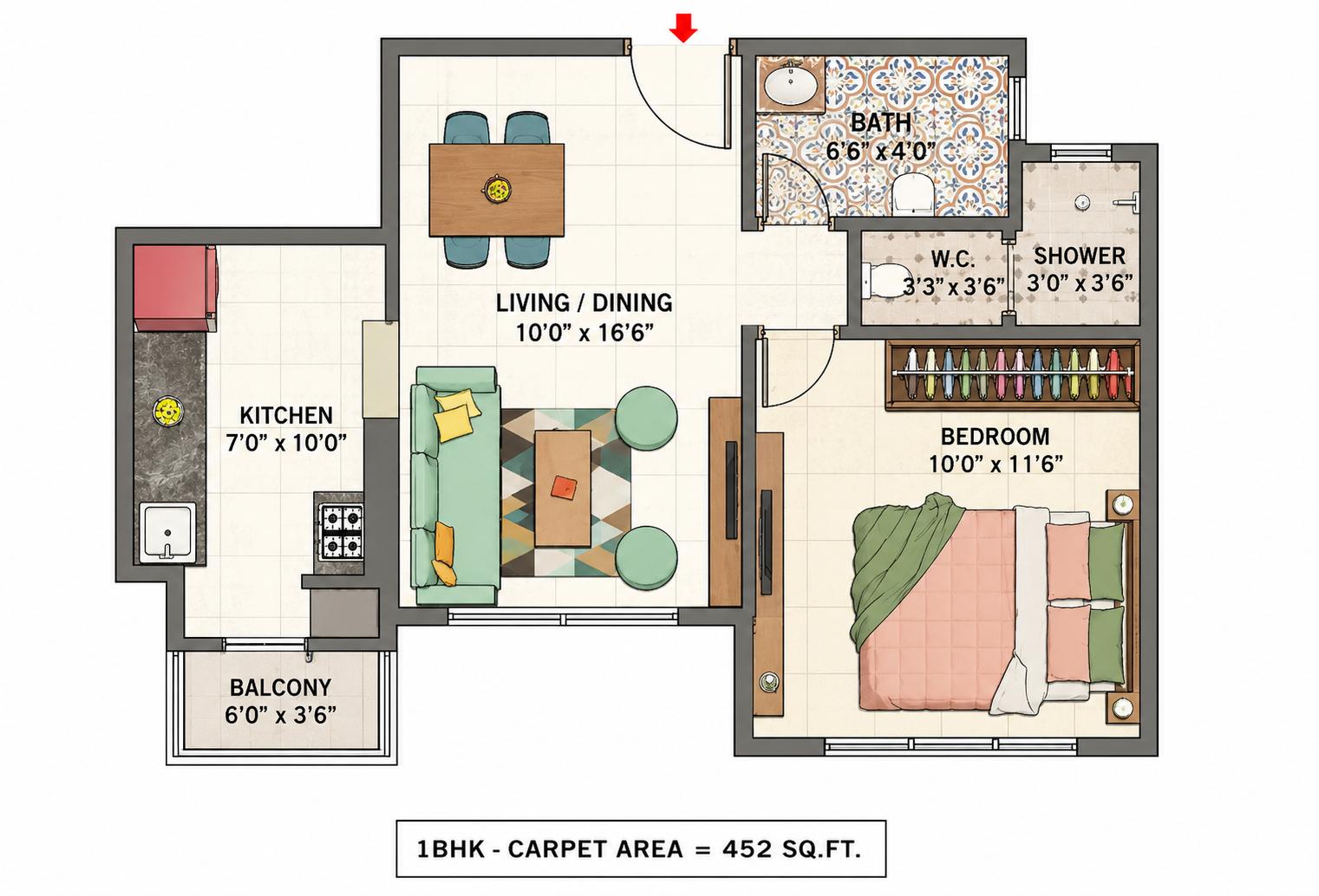 1BHK floor plan