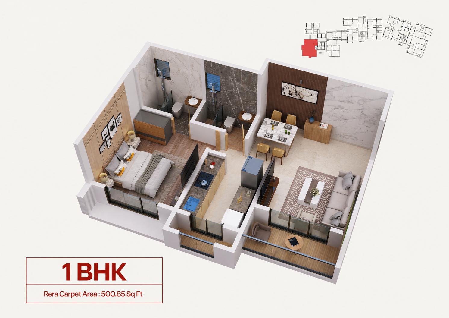 1 BHK floor plan