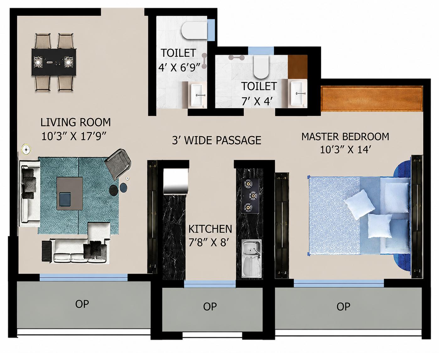 1 BHK floor plan