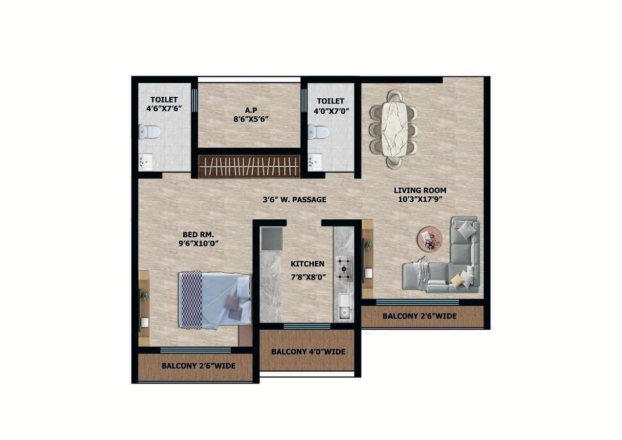1 BHK floor plan