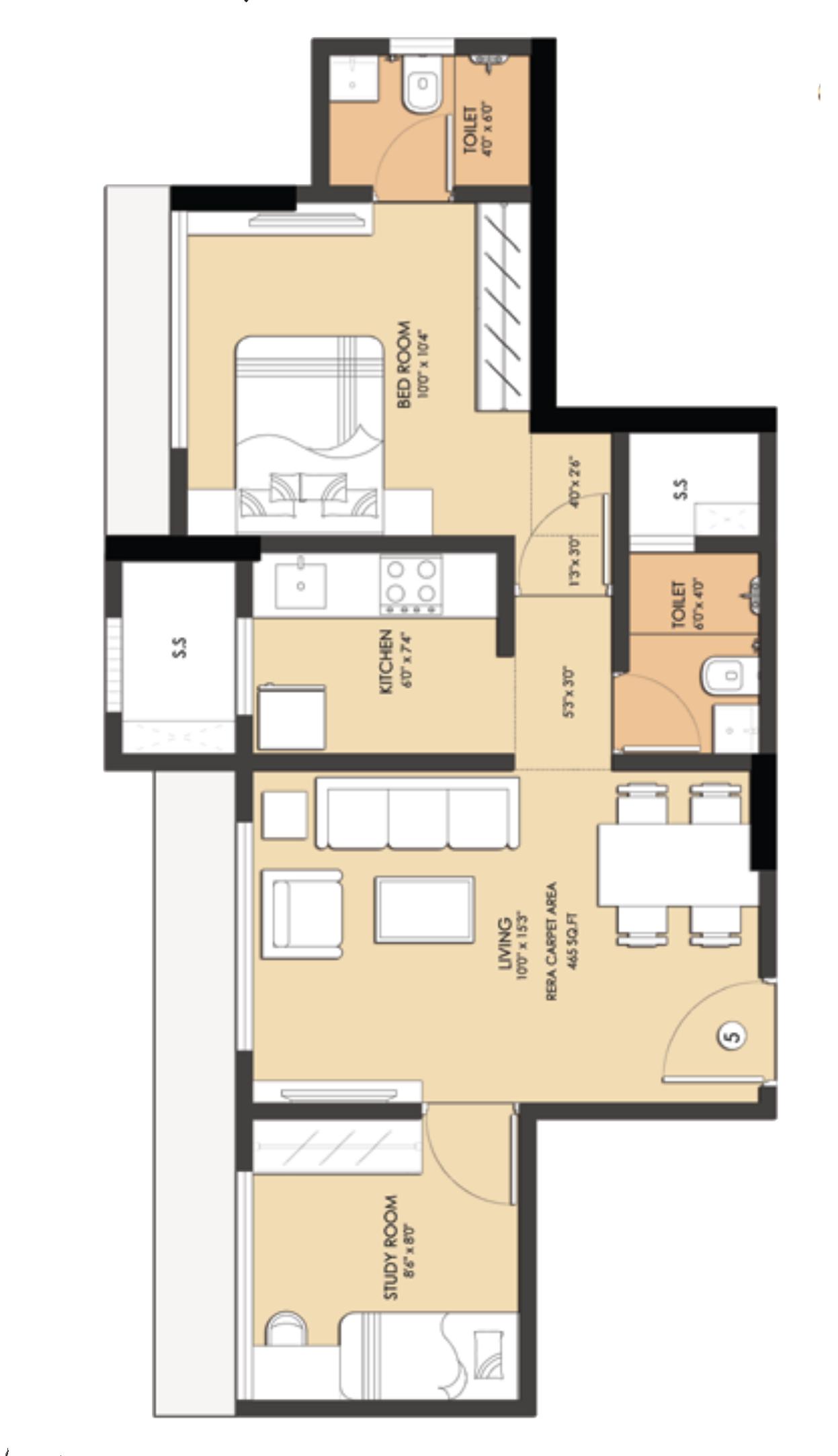 1.5 BHK (Shakti) floor plan