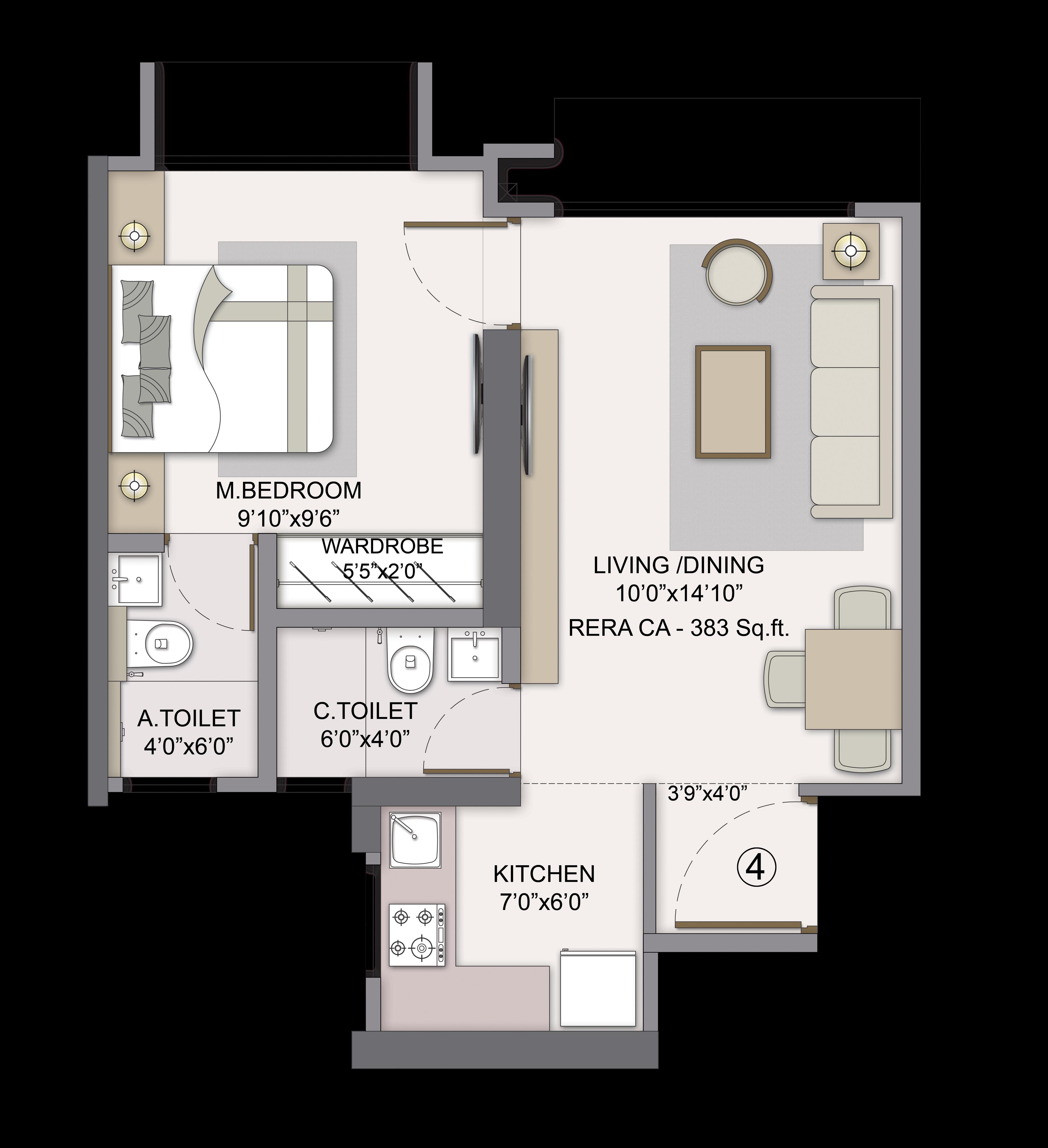 1BHK Type1 (Emerald) floor plan