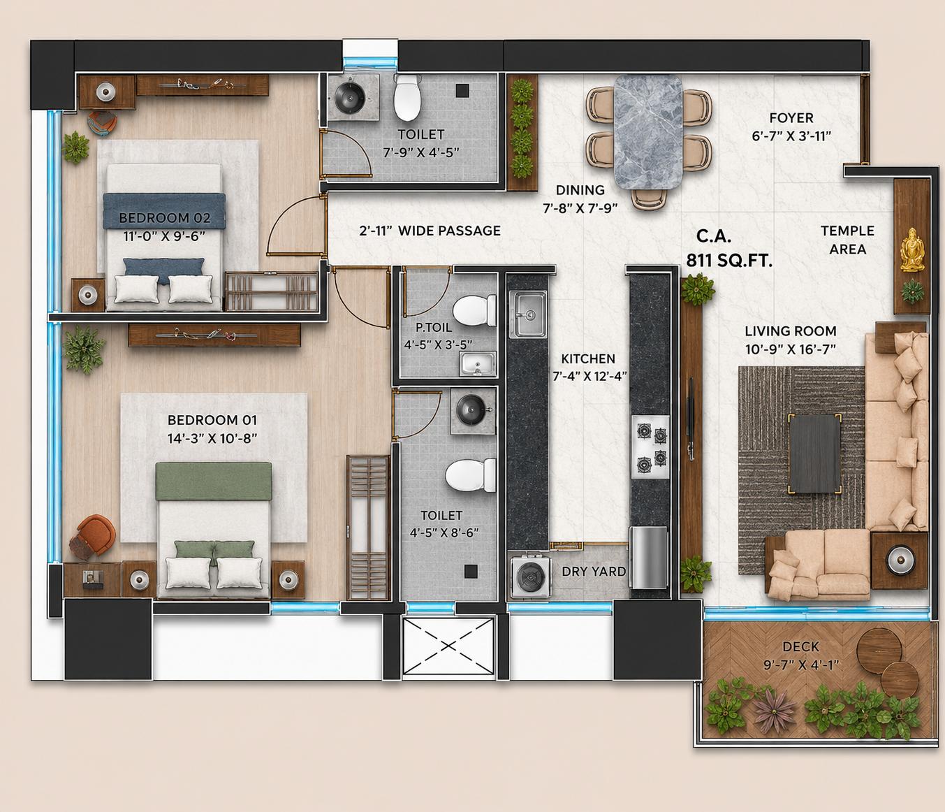 2 BHK Type3 floor plan